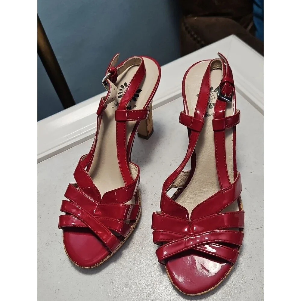 Yellow Box Laurie Red Patent Leather Cork Platform Sandals Size 6 - Picture 3 of 9